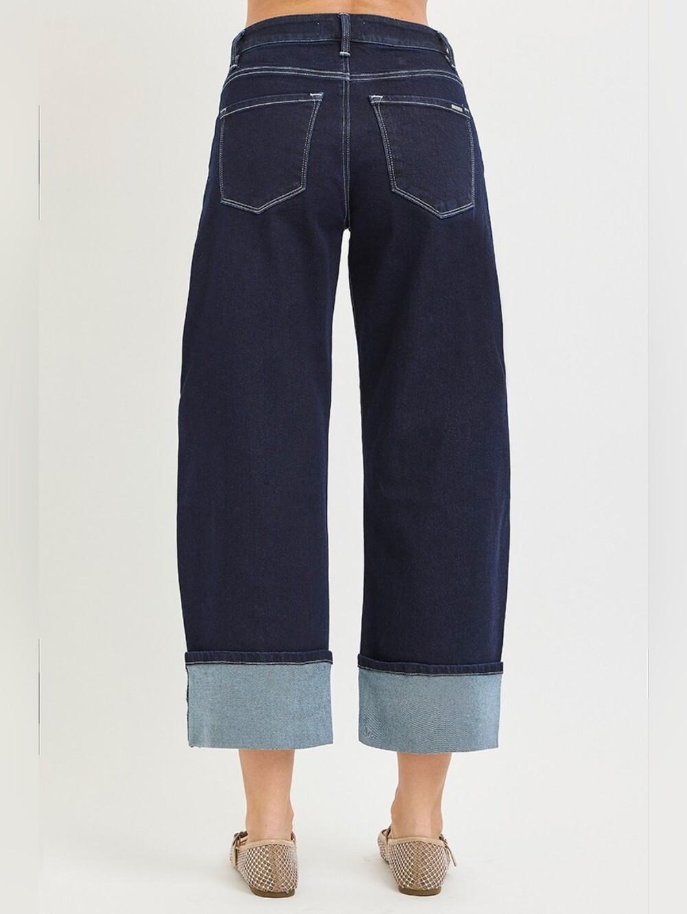 RISEN Deep Dark Wash Cuffed Barrel Jeans Cropped Stretch Classic Various NEW - Picture 10 of 15